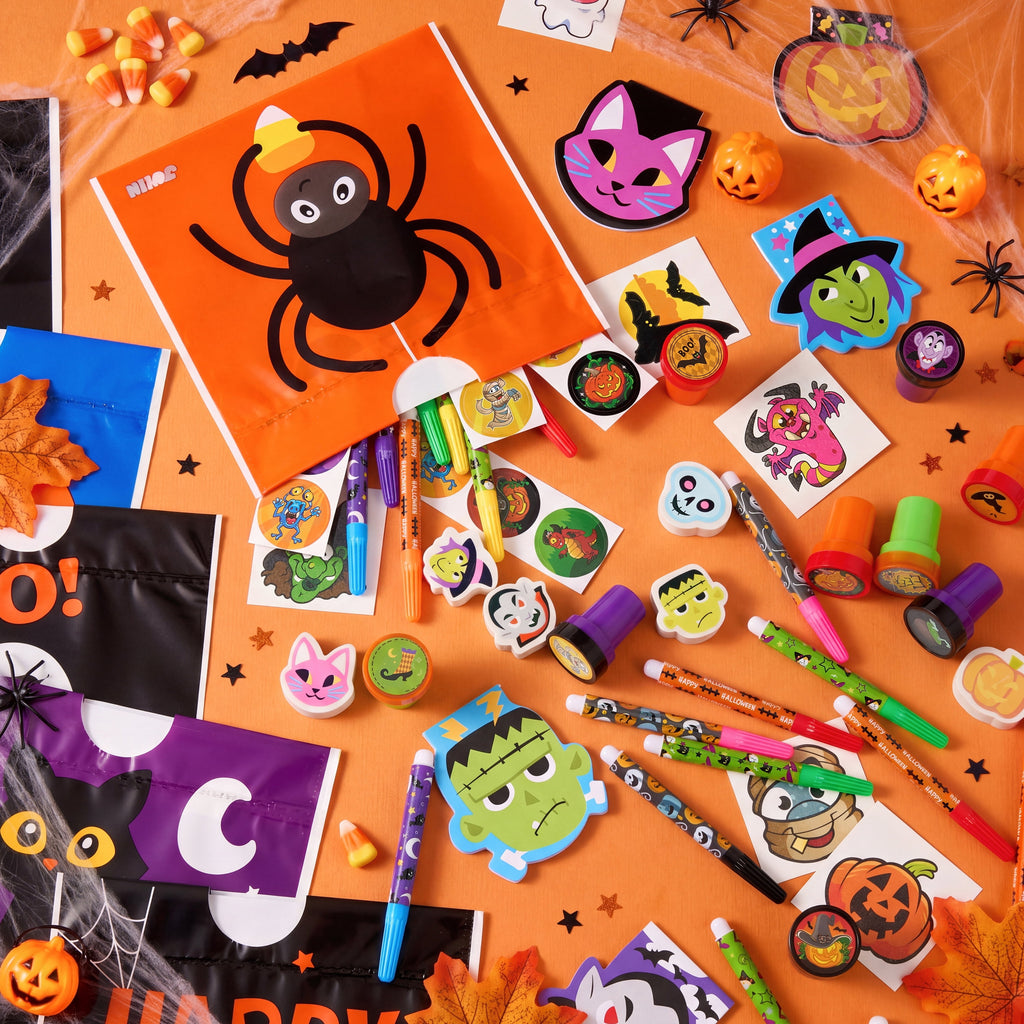 168 Packs Halloween Stationery Party Favors,Halloween Gifts for Kids,Halloween Goodies Including Halloween Trick or Treat Bags,Notepads,Stamps,Markers,Stickers and Tattoos
