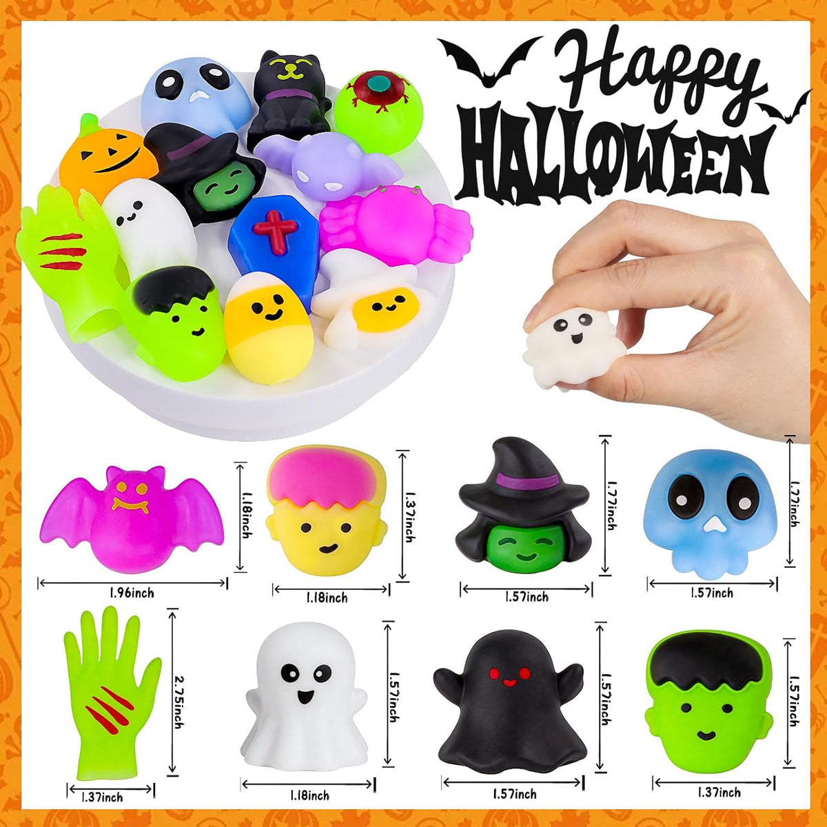 24Pcs Halloween Squishies Toys for Kids Halloween Party Favors Halloween Goodie Bag Fillers Prizes Halloween Decorations Stress Relief Toys for Adults