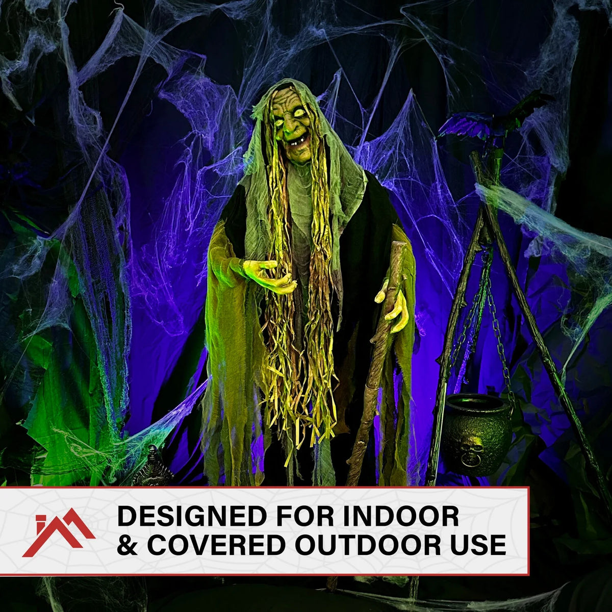 Life Size 5.6 Ft Animatronic Witch, Indoor/Outdoor Halloween Decoration