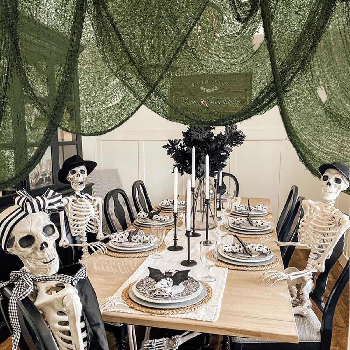 316 X 80 Inch Green Halloween Creepy Cloth - Large Halloween Spooky Cloth Indoor Outdoor Scary Creepy Gauze Haunted House Decoration for Halloween'S Party Supplies