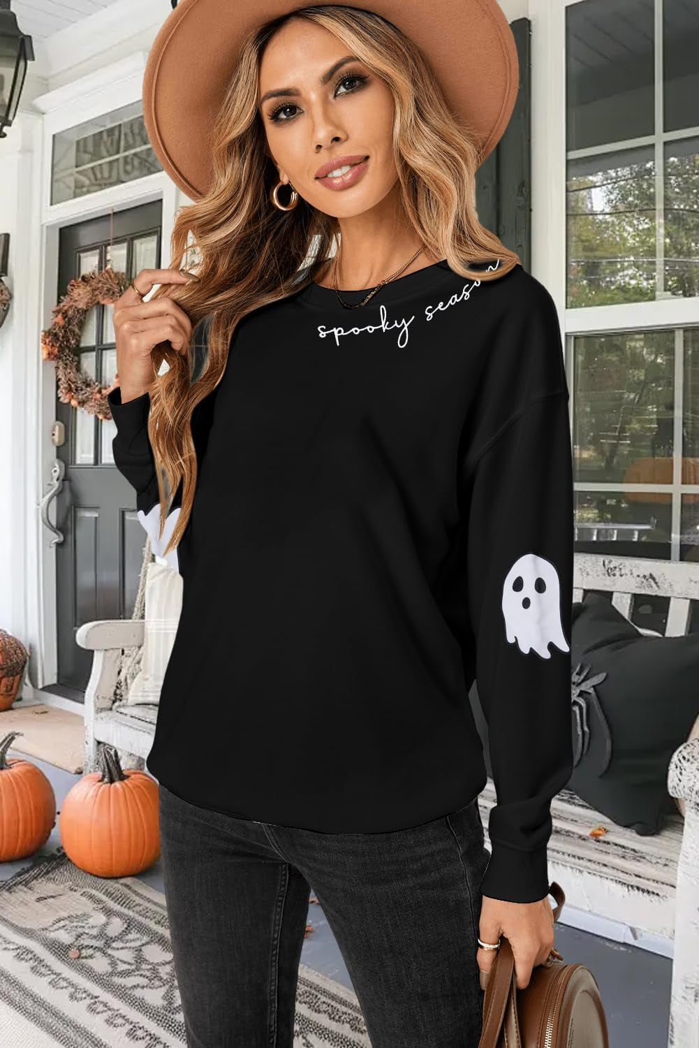 Spooky Season Sweatshirts Halloween Ghost Sweatshirt Women - Halloween Graphic Crewneck Tops Casual Sweater
