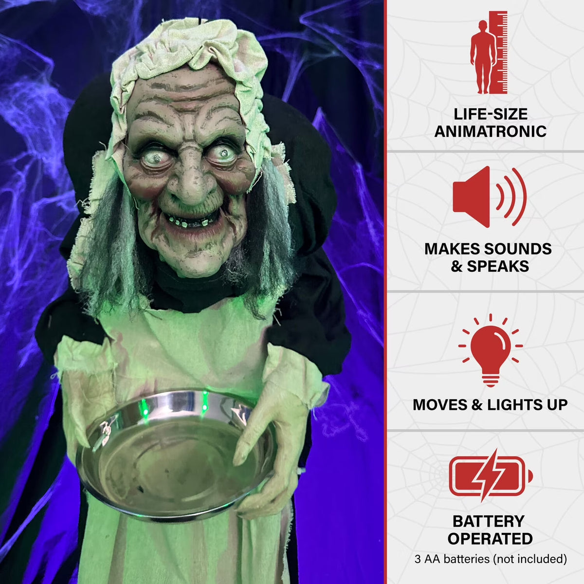 5 Ft Life-Size Animatronic Indoor/Covered Outdoor Zombie Maid Halloween Decoration, HHLADY-4FLSA
