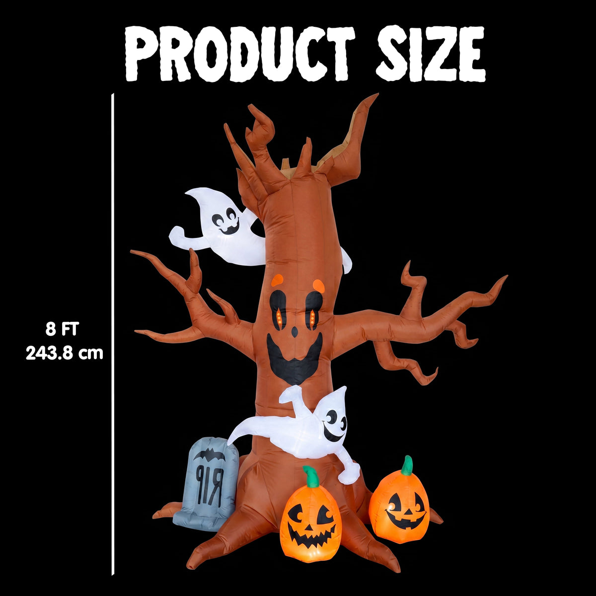 8 Ft Halloween Inflatable Spooky Tree with Ghost,Pumpkin & Tombstone,Blow up Decor with Built-In LED Lights for Outdoor,Yard,Garden and Lawn