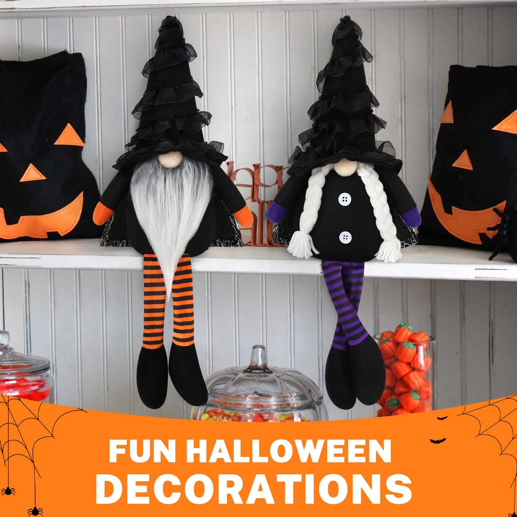 Halloween Gnomes Plush Decor, 2 Pack Handmade Tomte Swedish Gnome Decorations Ornaments, Halloween Table Decorations Gifts (Black) 6''W X 18''H
