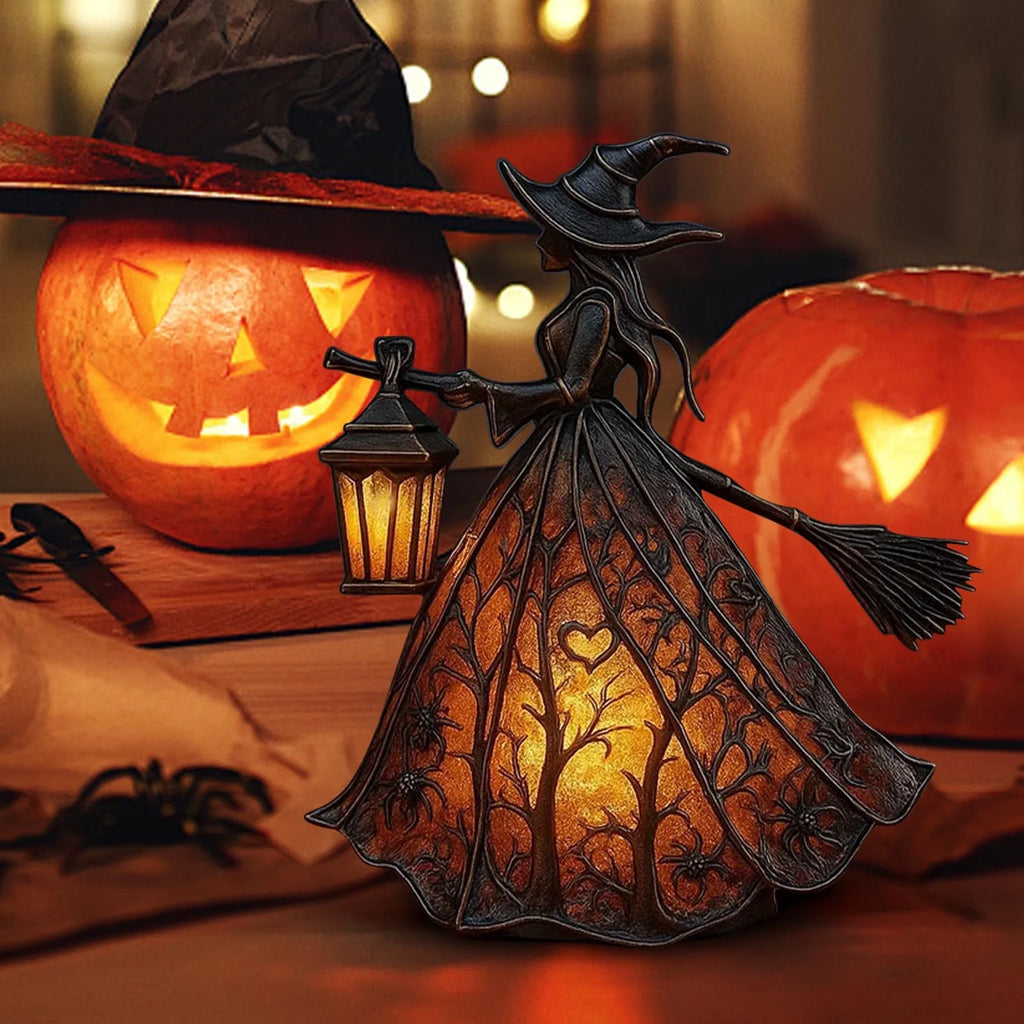 Halloween Witch Resin Statuette Lamp,Gothic Witch Decor with Lights,Standing Night Light for Home,Porch,Tabletop,Party Decor,For Halloween and Gift