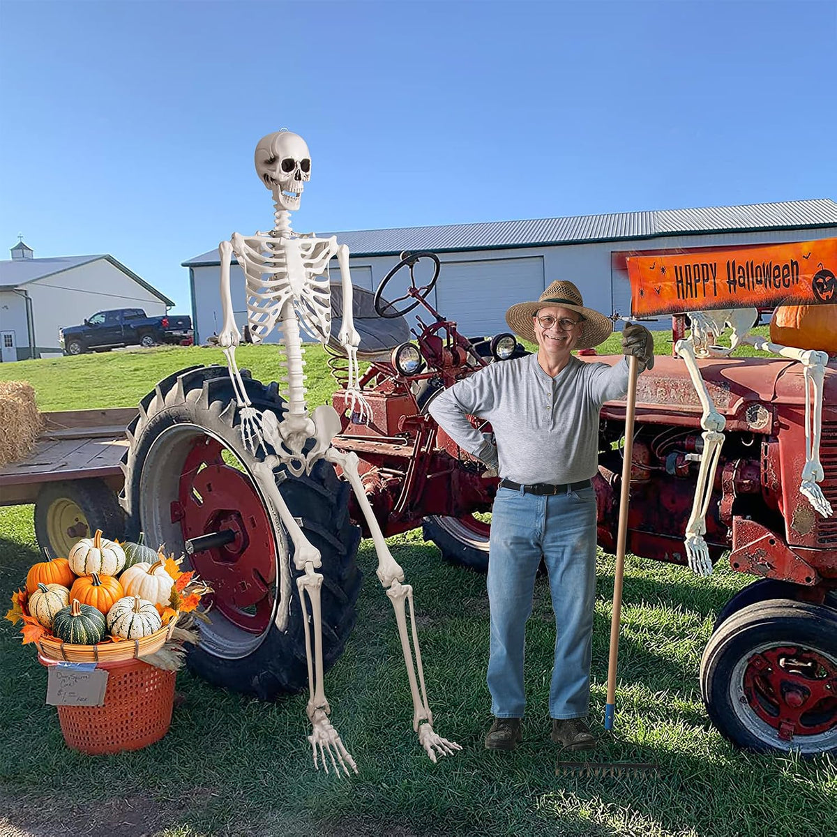 Halloween Giant Skeleton, Large Realistic Full Body Skeleton with Movable Joints for Halloween Party Haunted House Indoor Outdoor Decoration (7.8Ft-1P)