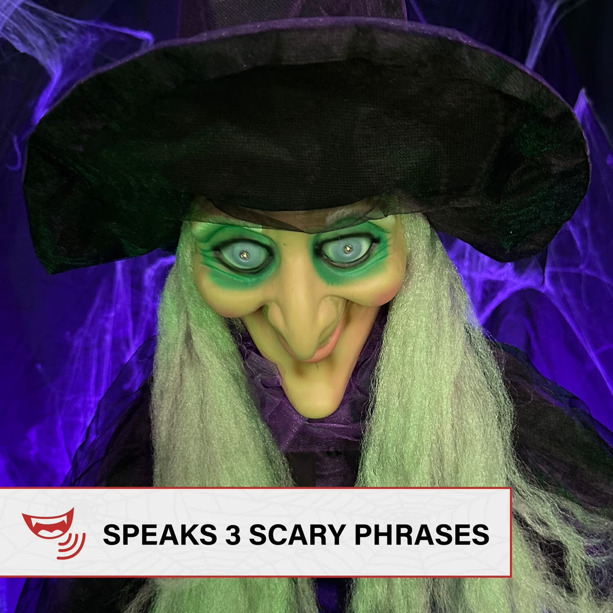 Life-Size Animated Talking Witch W/ Broomstick, 6 Ft Halloween Decoration