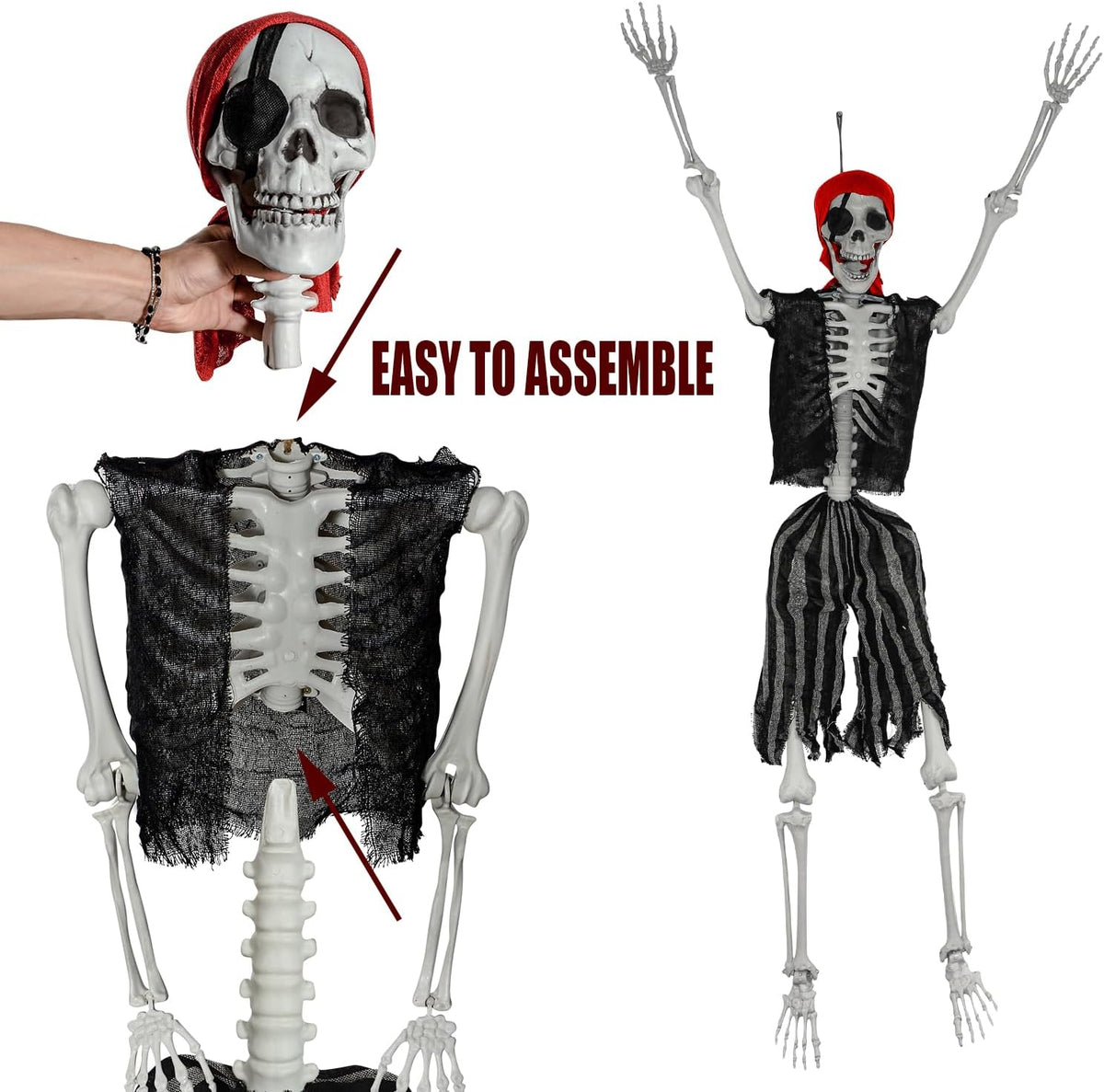 5.4Ft Halloween Life Size Pirate Skeleton, Full Body Skeleton Bones with Movable Joints for Halloween Indoor/Outdoor Decoration Haunted House Spooky Party Decor (Pirate Style)