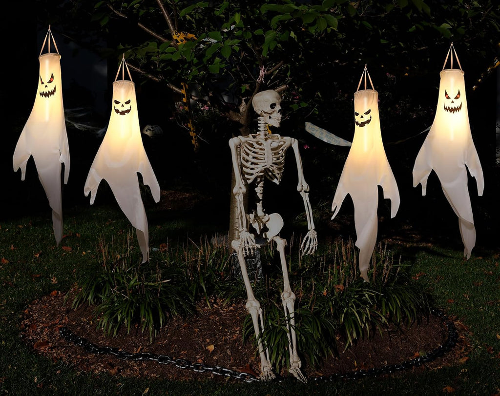 Halloween Ghost Decorations Outdoor: with Timer, 2 Pcs Spooky Hanging Ghost for Tree Porch Garden Yard, Waterproof LED Ghost Halloween Decor