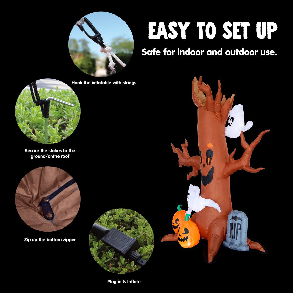 8 Ft Halloween Inflatable Spooky Tree with Ghost,Pumpkin & Tombstone,Blow up Decor with Built-In LED Lights for Outdoor,Yard,Garden and Lawn