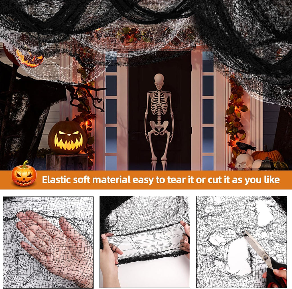 Creepy Cloth 6Pcs 30×72Inch Black Spooky Scary Gauze Decor Halloween Decorations for Party Indoor Outdoor (4Black + 2White)