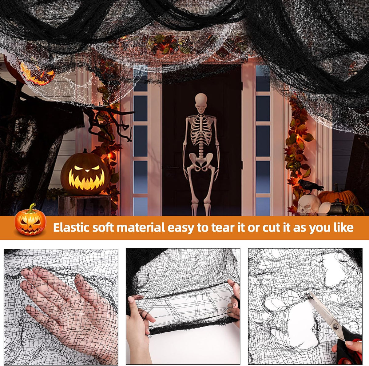 Creepy Cloth 6Pcs 30×72Inch Black Spooky Scary Gauze Decor Halloween Decorations for Party Indoor Outdoor (4Black + 2White)