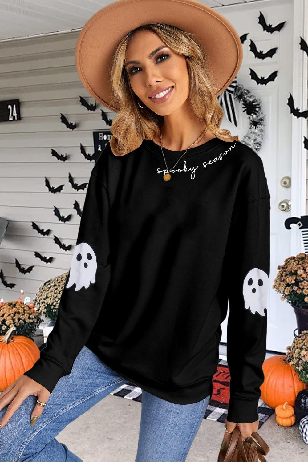 Spooky Season Sweatshirts Halloween Ghost Sweatshirt Women - Halloween Graphic Crewneck Tops Casual Sweater