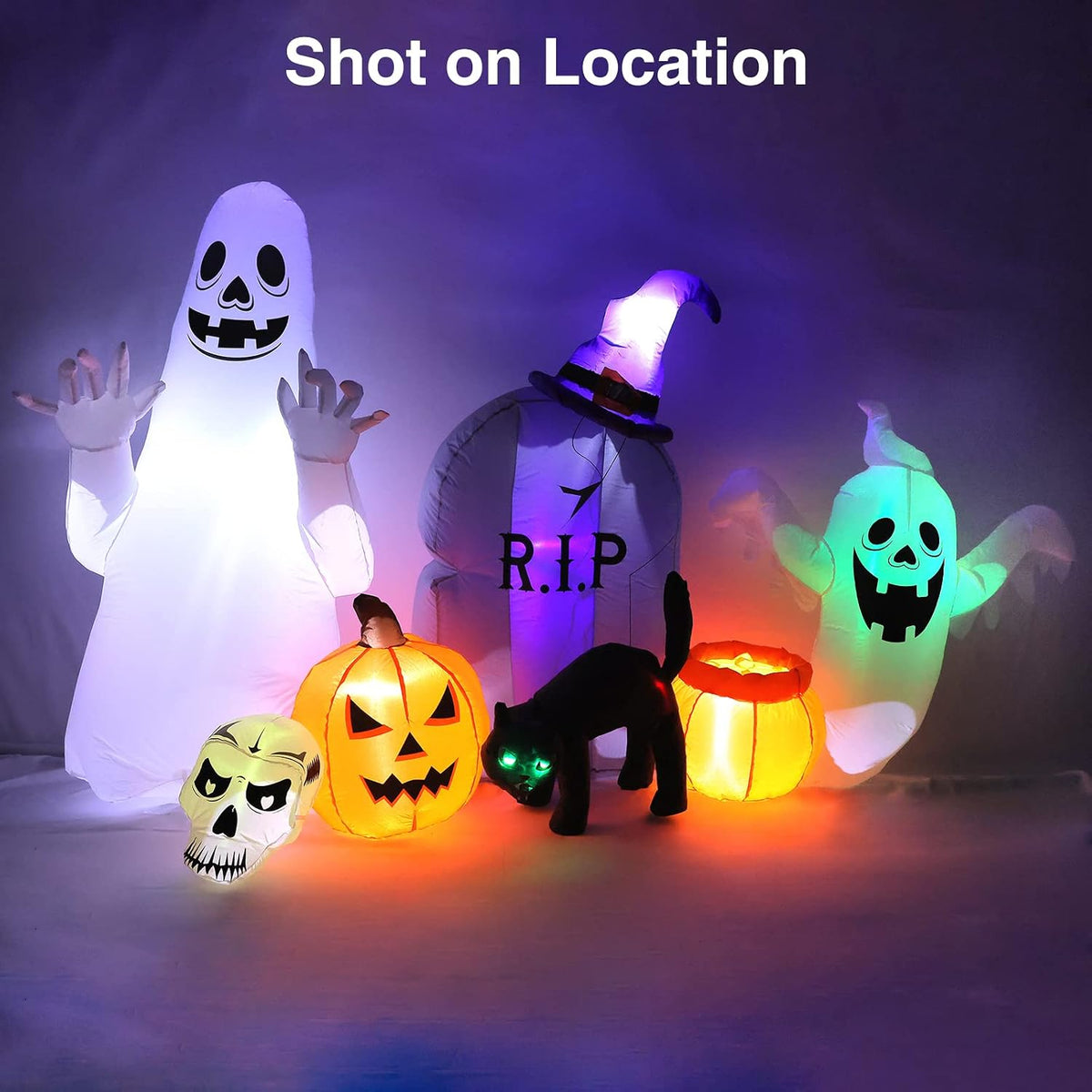 8FT Halloween Inflatable Decorations Outdoor, Ghost Cat Pumpkin Blow up Yard Decor with Built-In LED Lights, Spooky Holiday Party Favor for Indoor Outdoor Lawn Garden Halloween Decorations