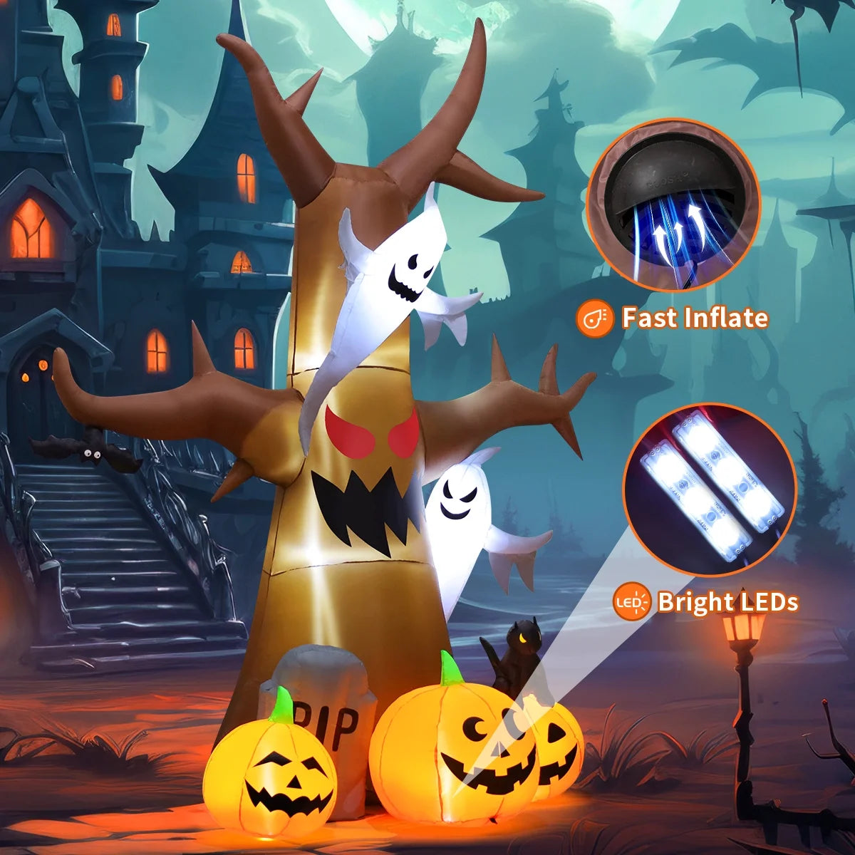 Halloween Inflatable 11.8 FT Inflatable Halloween Tree, Halloween Inflatable Tree Scary Halloween Blow up Tree with LED Lights, Outdoor Halloween Decorations Clearance for Halloween/Holiday