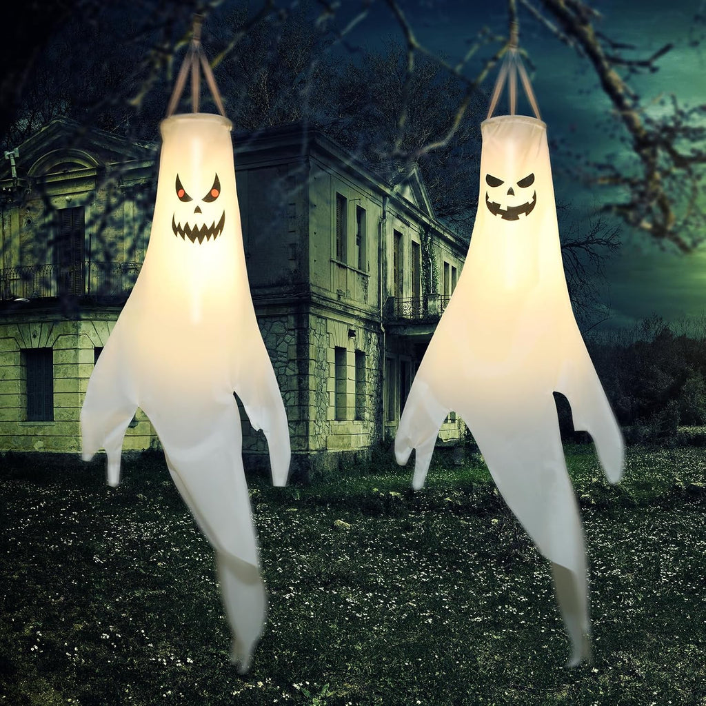 Halloween Ghost Decorations Outdoor: with Timer, 2 Pcs Spooky Hanging Ghost for Tree Porch Garden Yard, Waterproof LED Ghost Halloween Decor