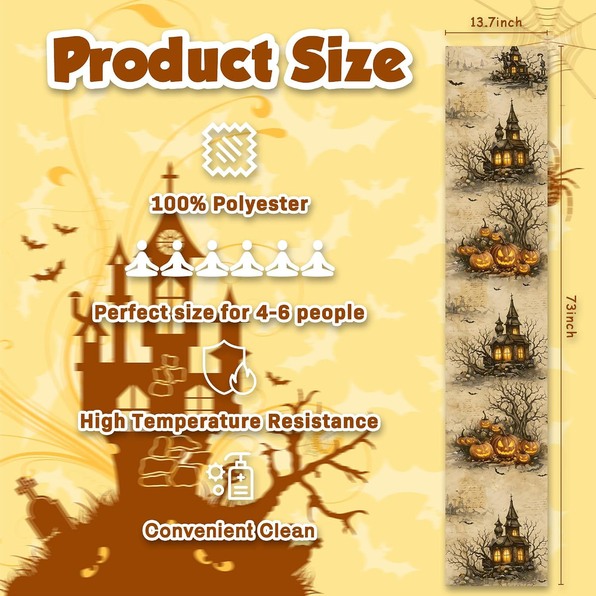 Halloween Decorations - Pumpkin Castle Table Runner | Halloween Party Favors Home Decor - Halloween Tablecloth Backdrop for Indoor Outdoor Kitchen Dining Decorations Party Favors Supplies
