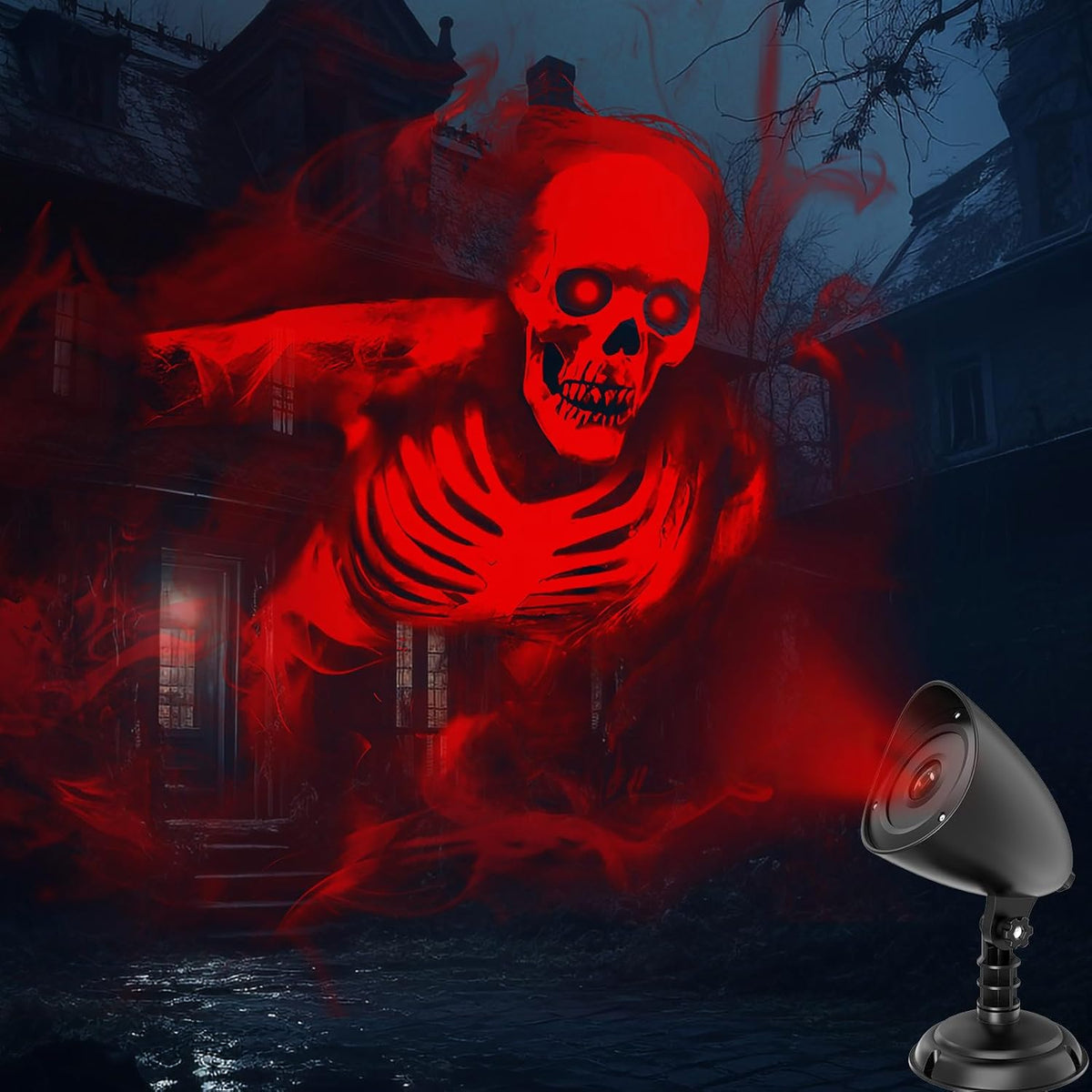 Halloween Projector Light Outdoor, Dynamic Red Skull Halloween Decorations | Halloween Projector Light, 3D Dynamic Red Skull Waterproof Hologram Projector for Home Window Halloween Decorations Outdoor