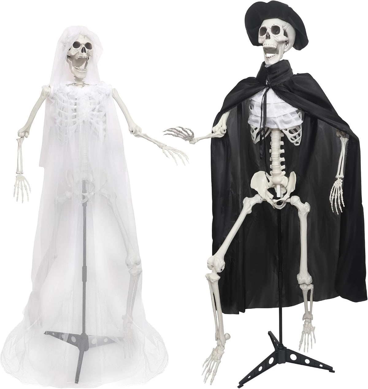 2Pack 5.4Ft Halloween Skeletons Bride and Groom with Stand Life Size Skeletons Full Body Plastic Human Bones for Halloween Decorations