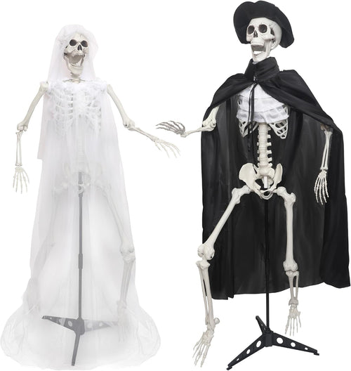 2Pack 5.4Ft Halloween Skeletons Bride and Groom with Stand Life Size Skeletons Full Body Plastic Human Bones for Halloween Decorations