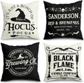 4Pack Halloween Pillow Covers 18X18", Halloween Decor Farmhouse Saying White Black Outdoor/Indoor Fall Pillow Pillows Decorative Cushion Cases for Home Sofa Couch Bed Chair