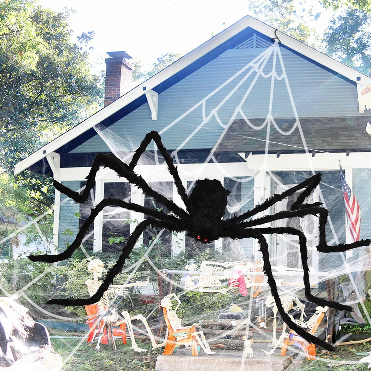 Outdoor Halloween Decorations Scary Giant Spider Fake Large Spider Hairy Spider Props for Halloween Yard Decorations Party Decor, Black (2 PCS)