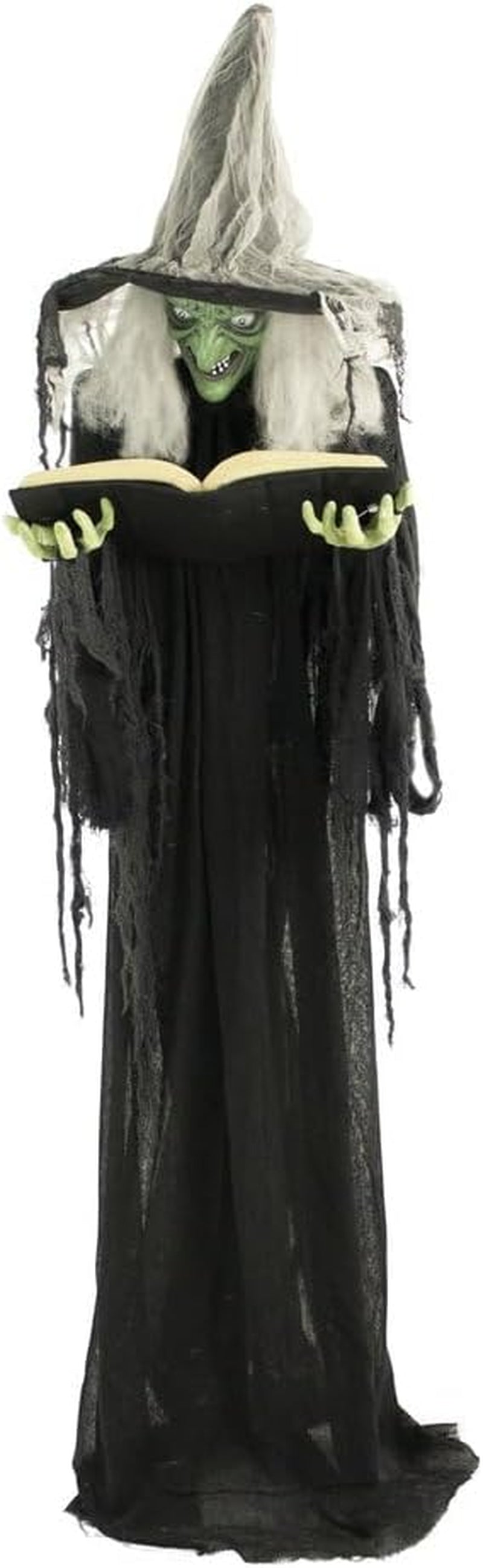 Life-Size Scary Poseable Talking Witch, Halloween Animatronic with Touch Activated Lights and Sound, Battery Operated Indoor or Covered Outdoor Halloween Decorations, Halloween Prop