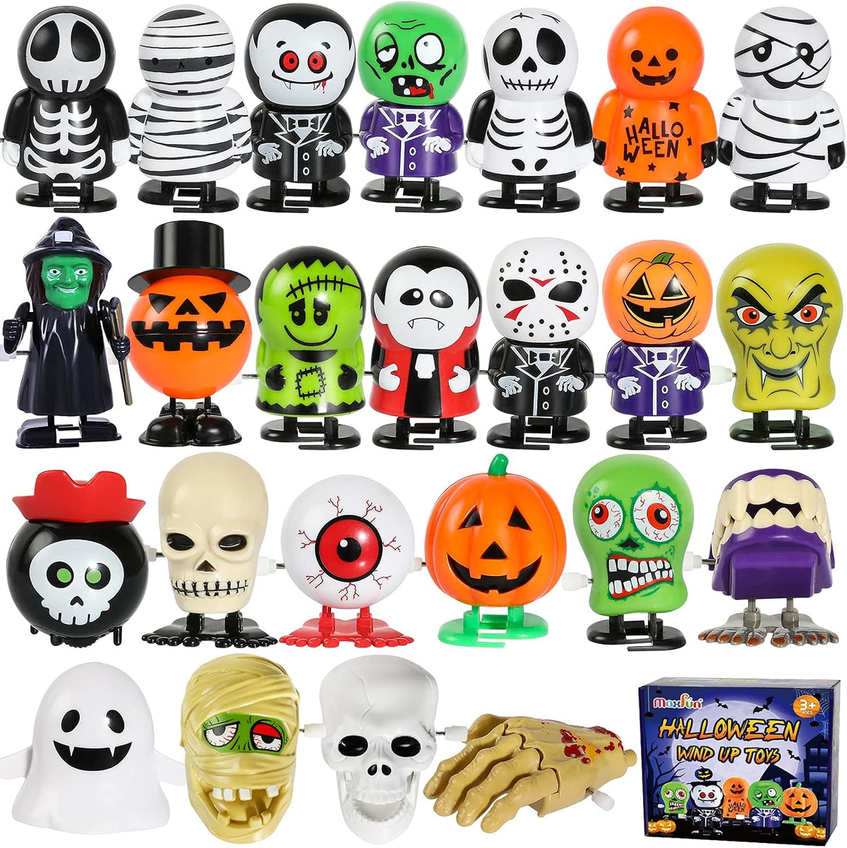 24Pcs Halloween Wind up Toys Assortment for Halloween Party Favors Treat Bag Stuffers Goody Bag Filler Halloween Treats Prizes (Halloween)