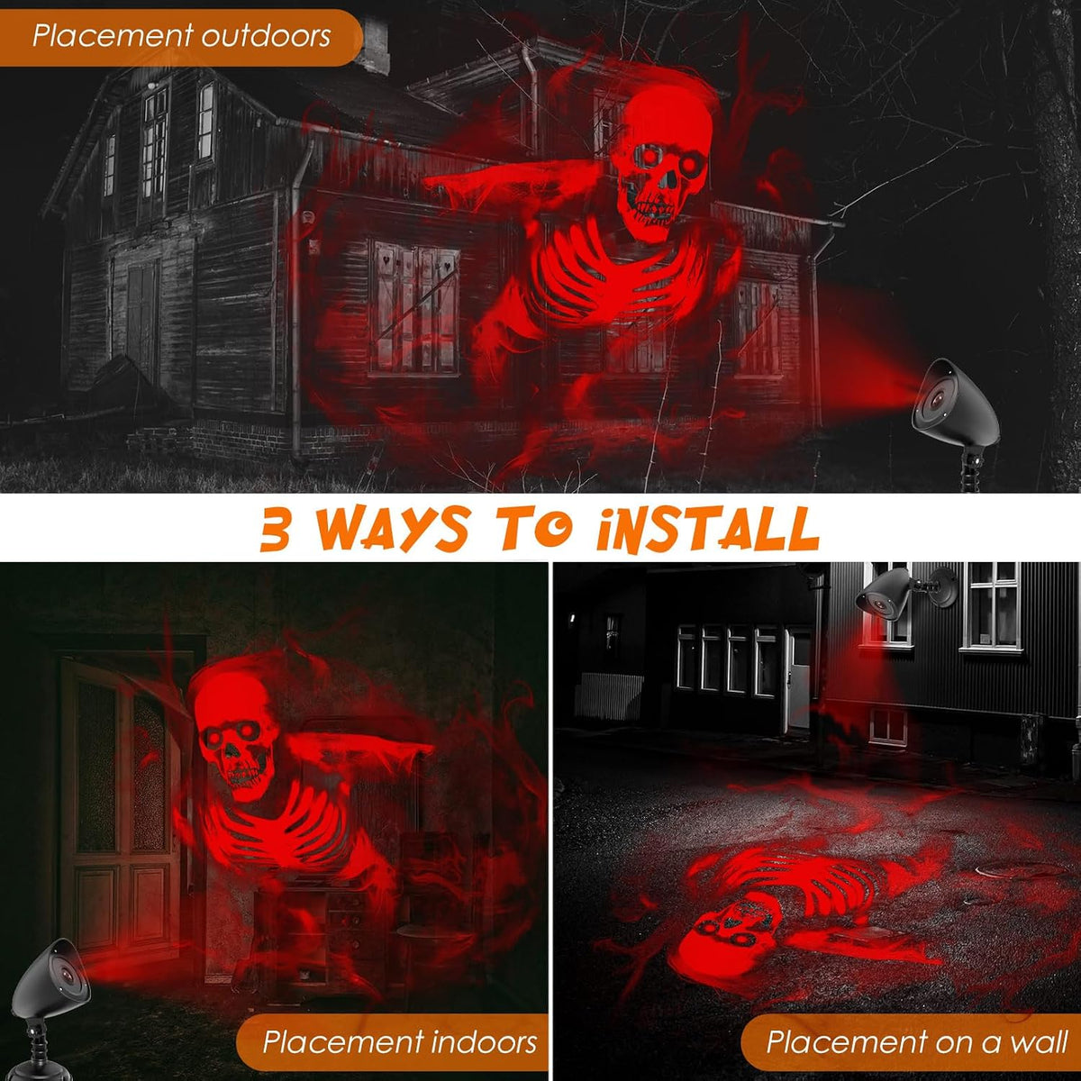 Halloween Projector Light Outdoor, Dynamic Red Skull Halloween Decorations | Halloween Projector Light, 3D Dynamic Red Skull Waterproof Hologram Projector for Home Window Halloween Decorations Outdoor