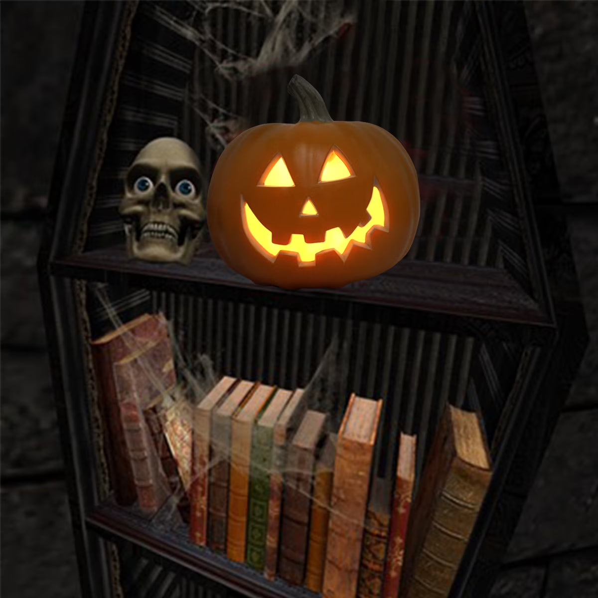 10In+15In Halloween Pumpkin Jack O Lantern Holiday Pre-Lit Pumpkin Lantern Perfect for Halloween Porch, Front Door, Fireplace Decoration