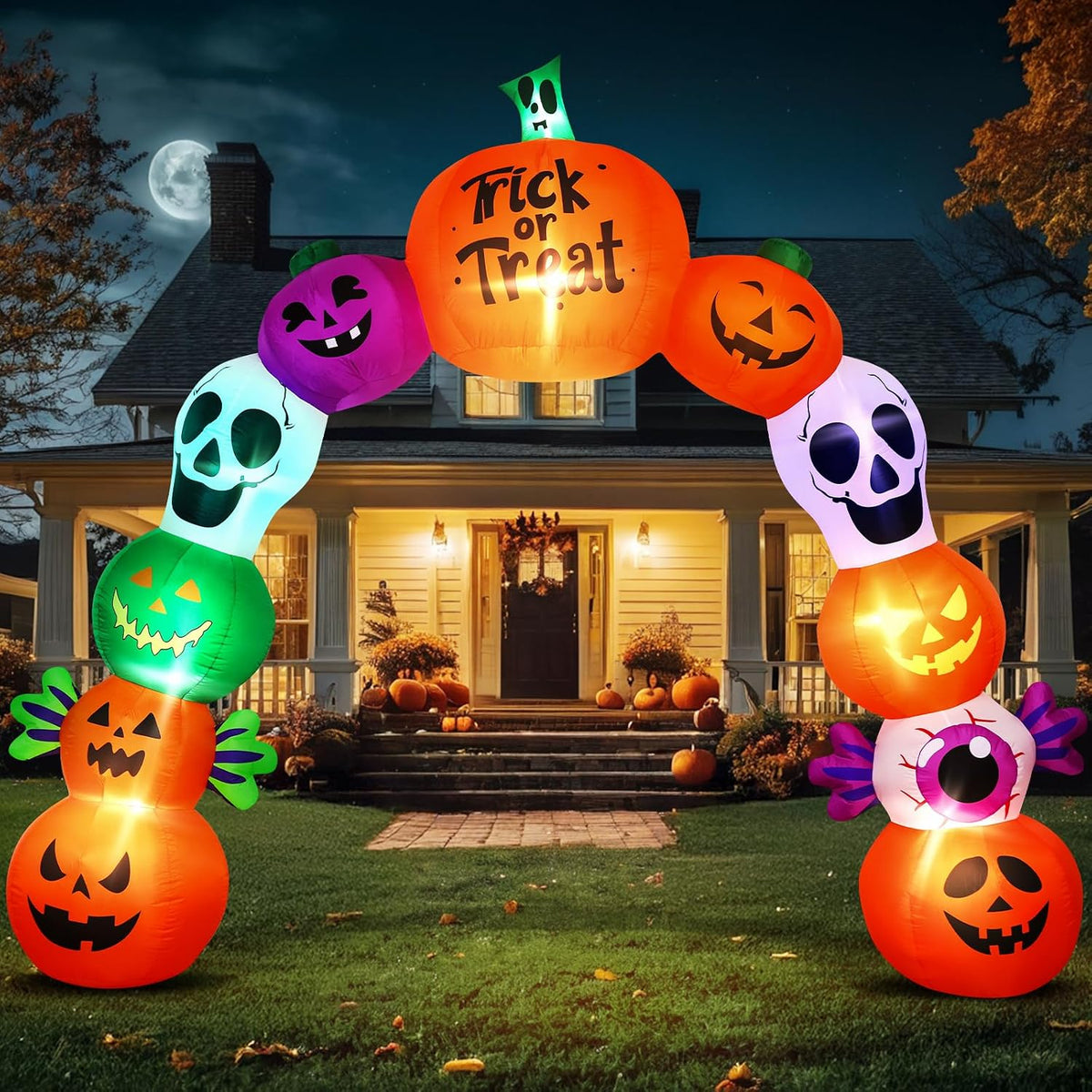 10FT Halloween Inflatable Pumpkin Skeleton Archway with LED Lights | Giant 10FT Design | Waterproof Polyester Fabric | Perfect for Outdoor Yard, Lawn & Halloween Party Decoration