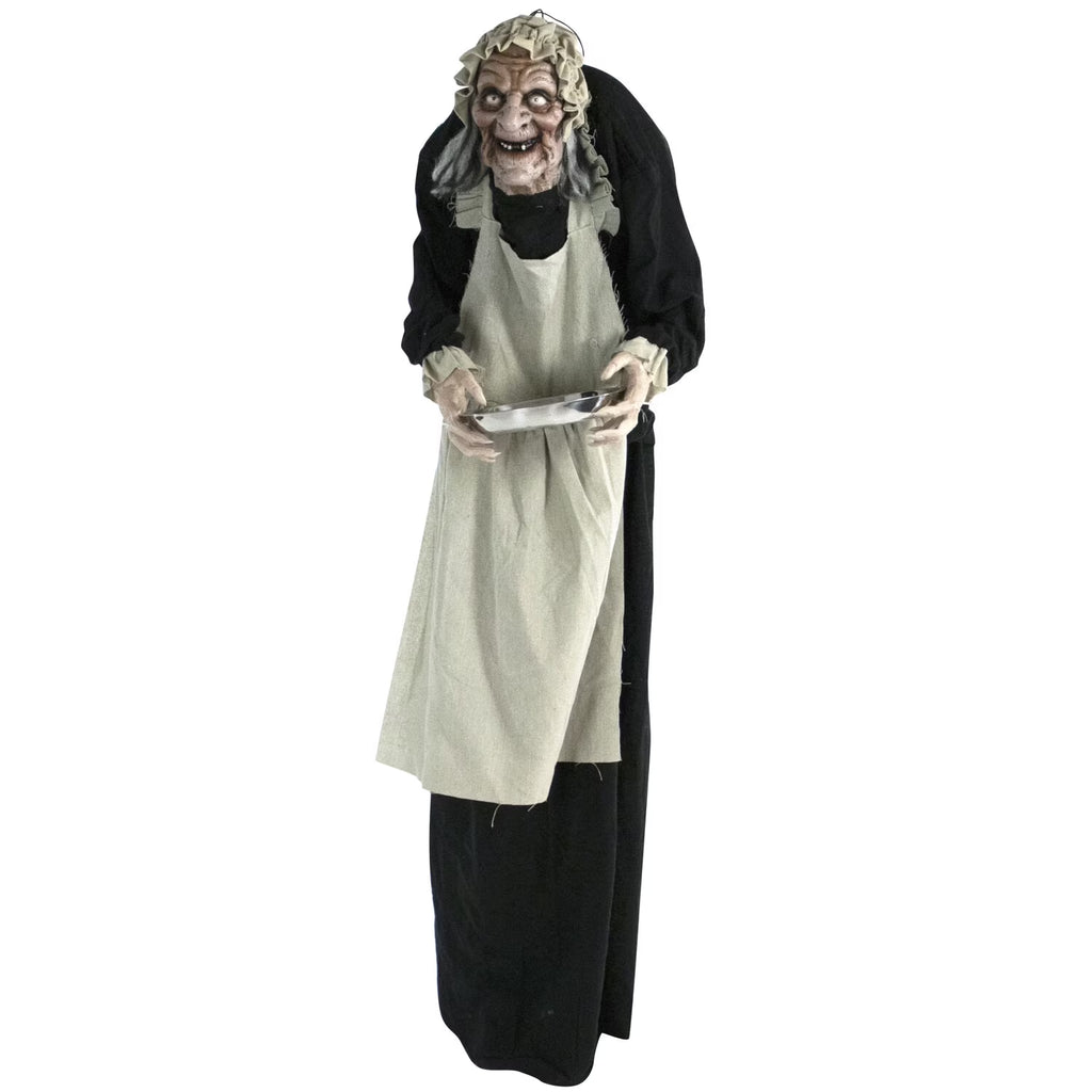 5 Ft Life-Size Animatronic Indoor/Covered Outdoor Zombie Maid Halloween Decoration, HHLADY-4FLSA