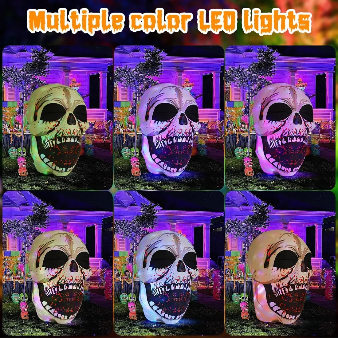 Halloween Inflatables 4 FT High Halloween Inflatable Skull with Magic Leds, Scary Skulls Inflatable Halloween Skull Inflatable, Outdoor Halloween Decorations Clearance for Holiday Party