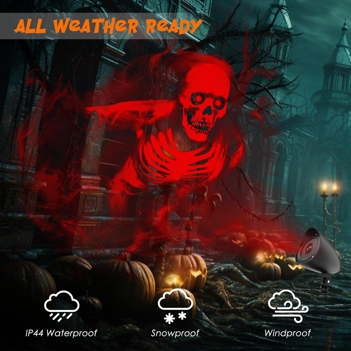 Halloween Projector Light Outdoor, Dynamic Red Skull Halloween Decorations | Halloween Projector Light, 3D Dynamic Red Skull Waterproof Hologram Projector for Home Window Halloween Decorations Outdoor