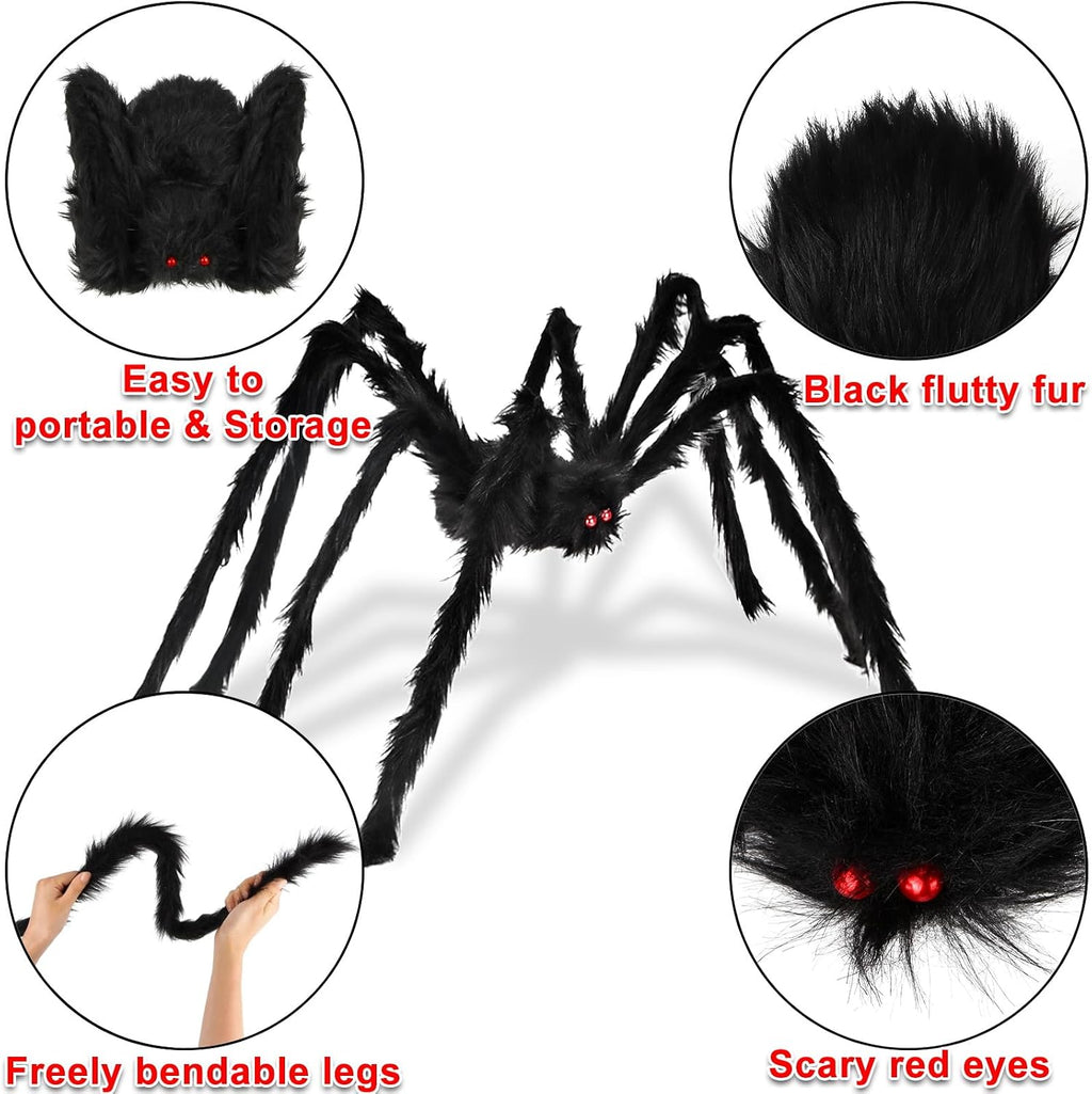 Outdoor Halloween Decorations Scary Giant Spider Fake Large Spider Hairy Spider Props for Halloween Yard Decorations Party Decor, Black (2 PCS)