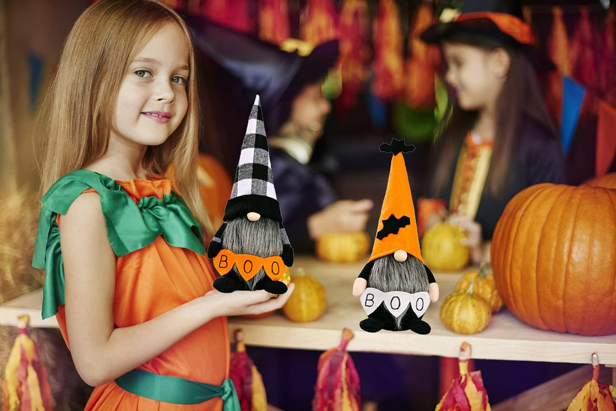 2 Pack Halloween Gnomes Plush Decor,Handmade Witch Swedish Tomte Gnome Nisse Scandinavian Ornaments Elf Dwarf for Home Halloween Day Party Table Decorations Kids Gift