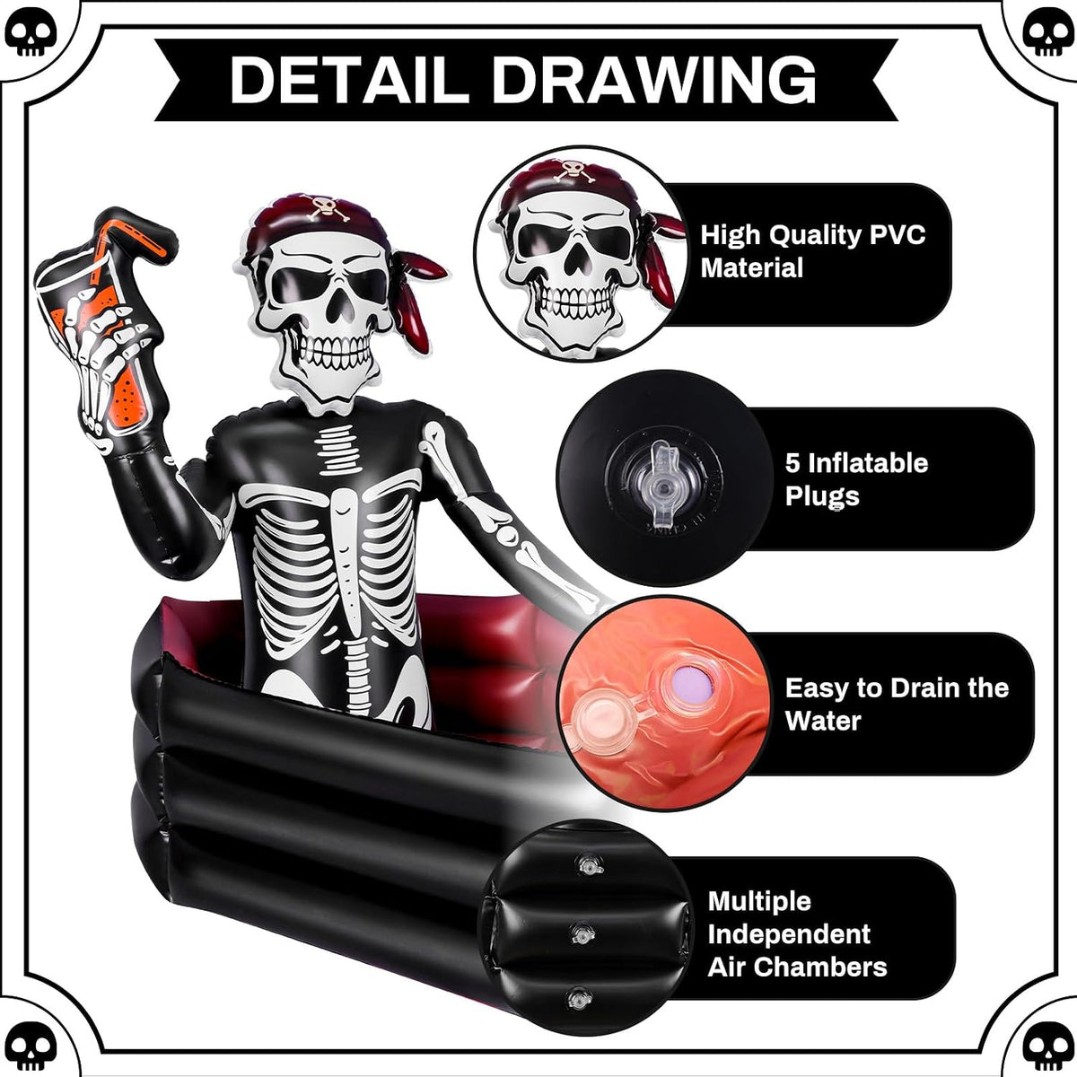 39 Inch Halloween Inflatable Decorations Skeleton Drink Cooler | Halloween Party Supplies for Indoor Outdoor Garden Lawn Yard Decorations