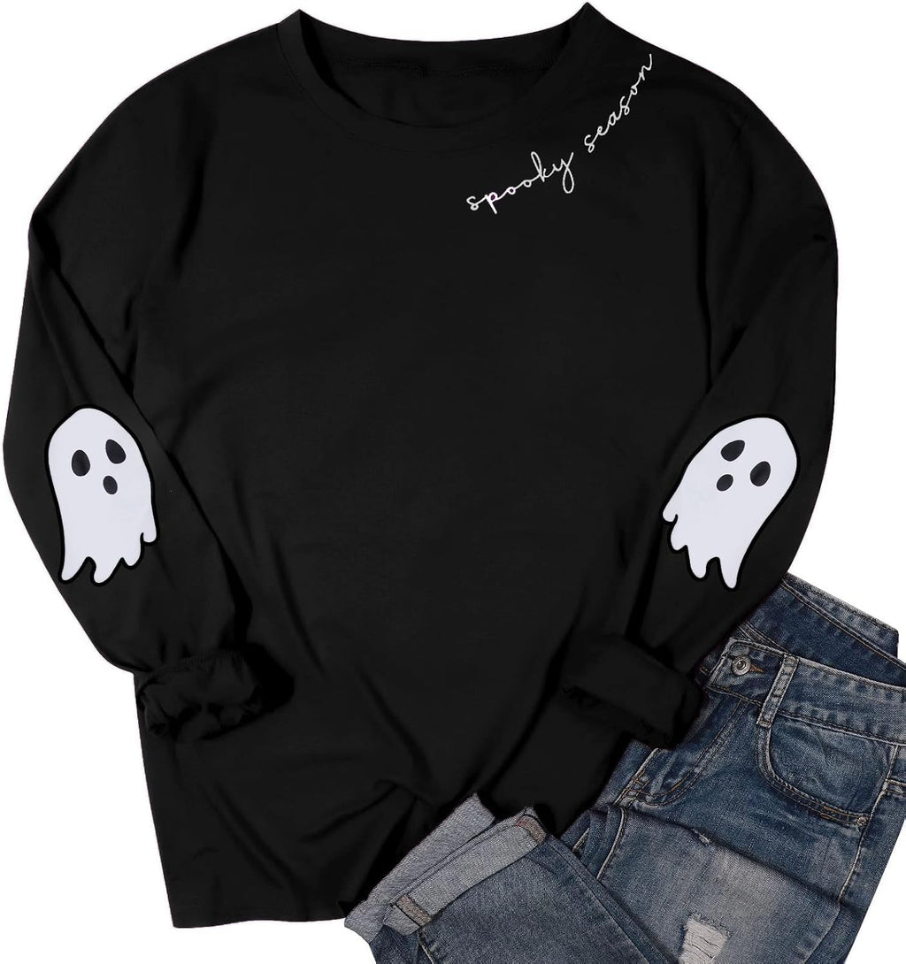 Spooky Season Sweatshirts Halloween Ghost Sweatshirt Women - Halloween Graphic Crewneck Tops Casual Sweater