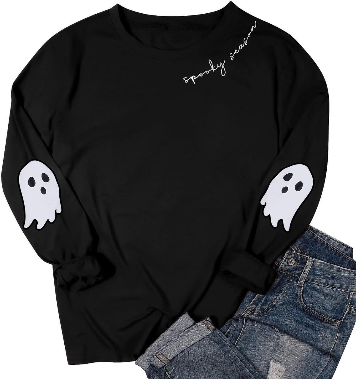 Spooky Season Sweatshirts Halloween Ghost Sweatshirt Women - Halloween Graphic Crewneck Tops Casual Sweater