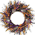 Halloween Wreaths for Front Door 22 Inch Skeleton Black Wreath Handmade Halloween Door Wreath with Purple and Orange Berries for Gothic Decorations