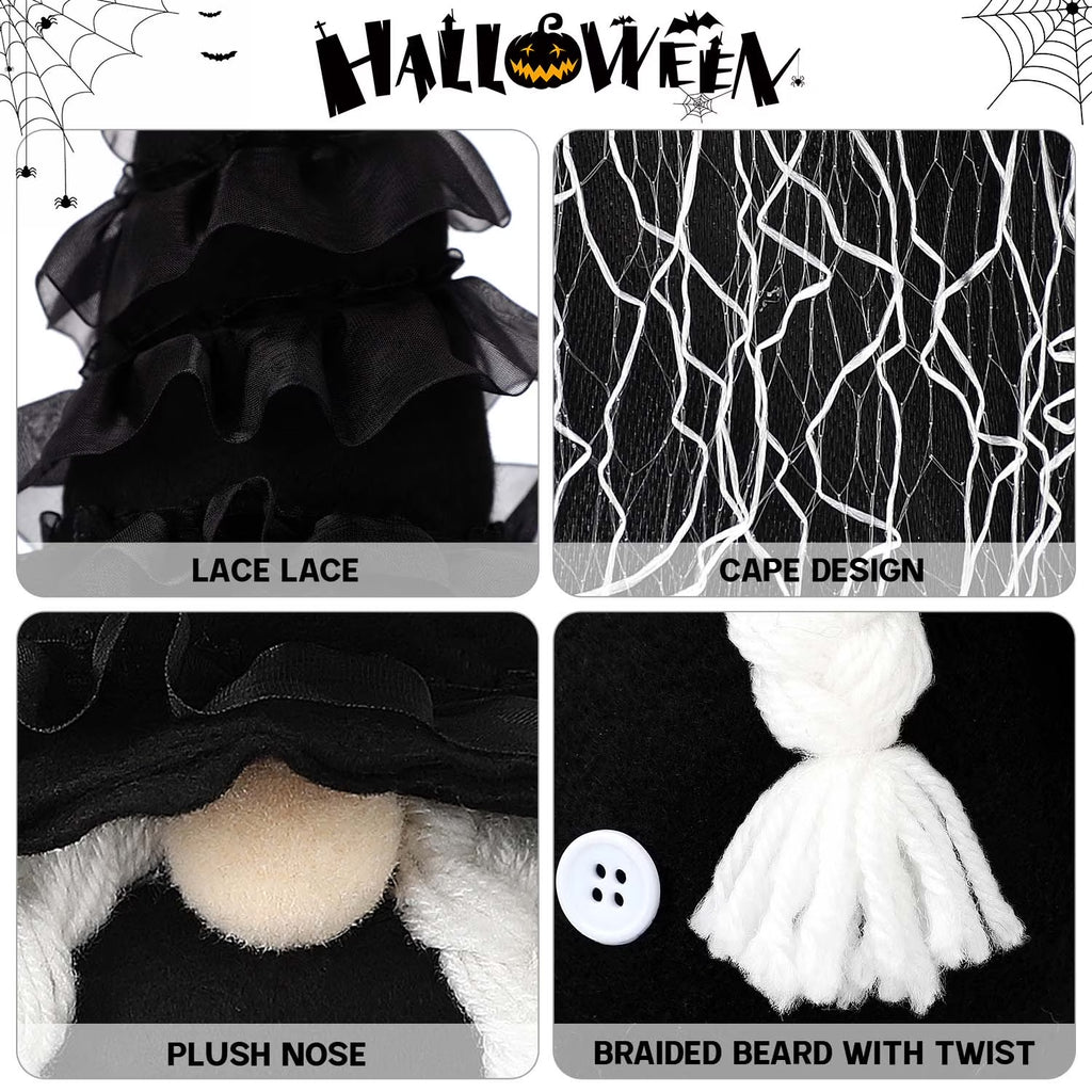 Halloween Gnomes Plush Decor, 2 Pack Handmade Tomte Swedish Gnome Decorations Ornaments, Halloween Table Decorations Gifts (Black) 6''W X 18''H