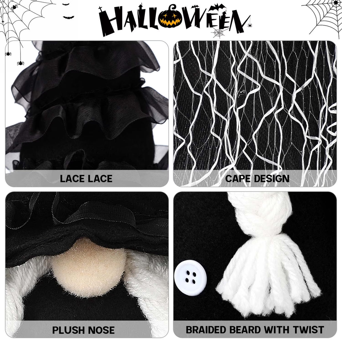 Halloween Gnomes Plush Decor, 2 Pack Handmade Tomte Swedish Gnome Decorations Ornaments, Halloween Table Decorations Gifts (Black) 6''W X 18''H