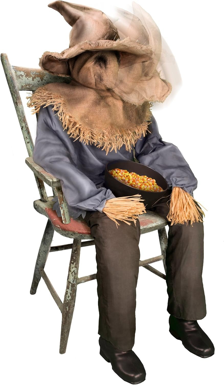 4 Ft 7 in Sitting Scarecrow Animatronic, Multicolor
