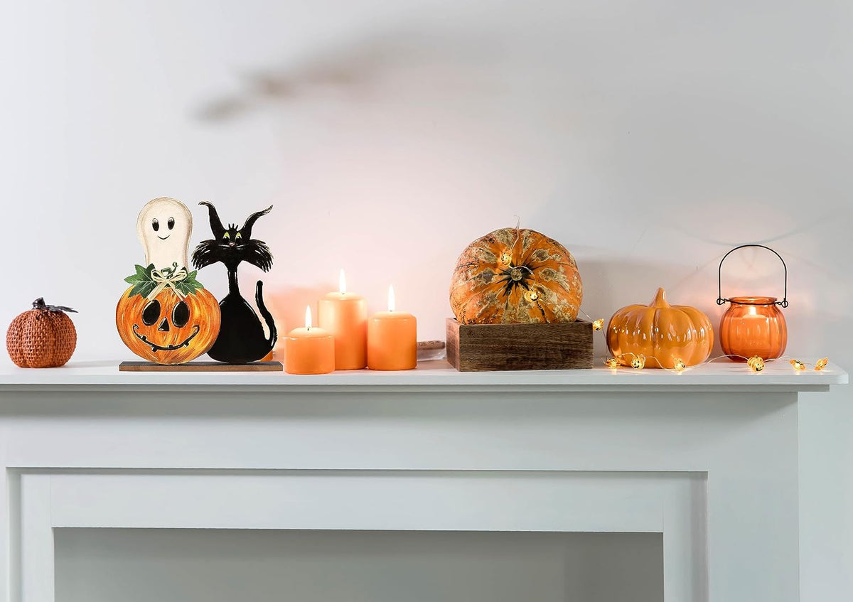 Halloween Decorations Indoor Halloween Wooden Signs Pumpkin Ghost Decor Table Signs Rustic Farmhouse Home Living Room Decor