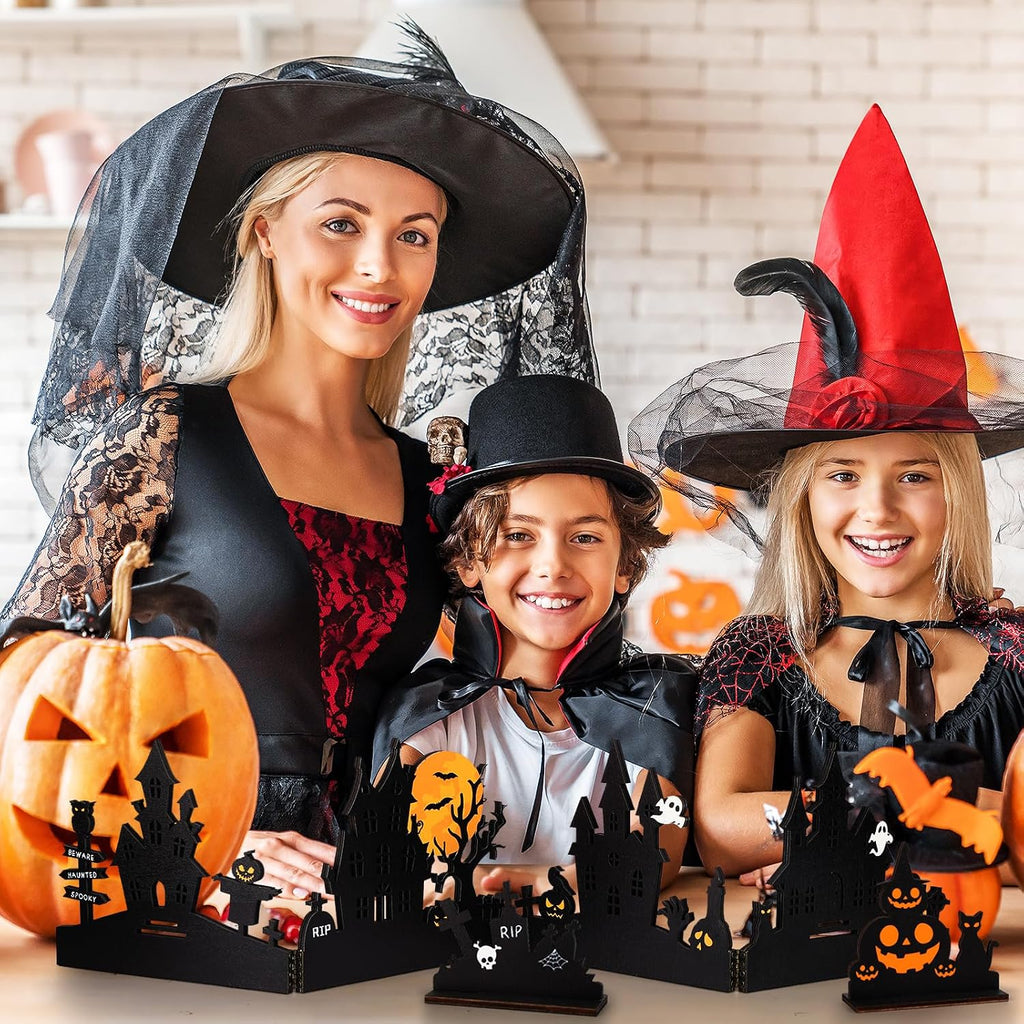 Halloween Decorations 28 Inch Halloween Wooden Hinged Haunted House Table Decor Farmhouse Centerpiece Decor for Home Kitchen Table Shelf Decoration