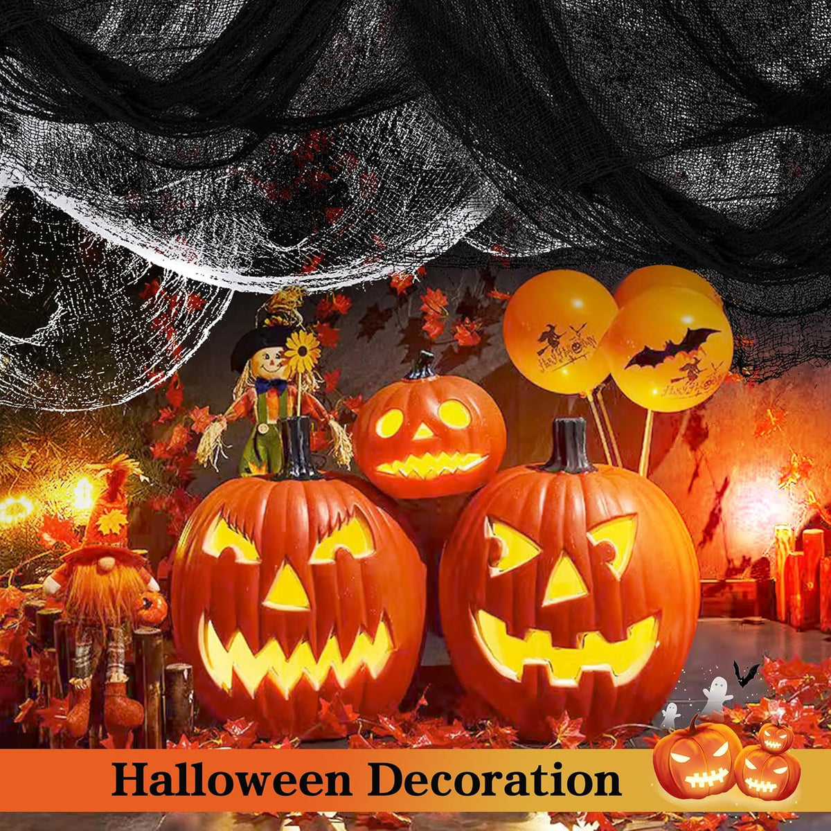 Creepy Cloth 6Pcs 30×72Inch Black Spooky Scary Gauze Decor Halloween Decorations for Party Indoor Outdoor (4Black + 2White)