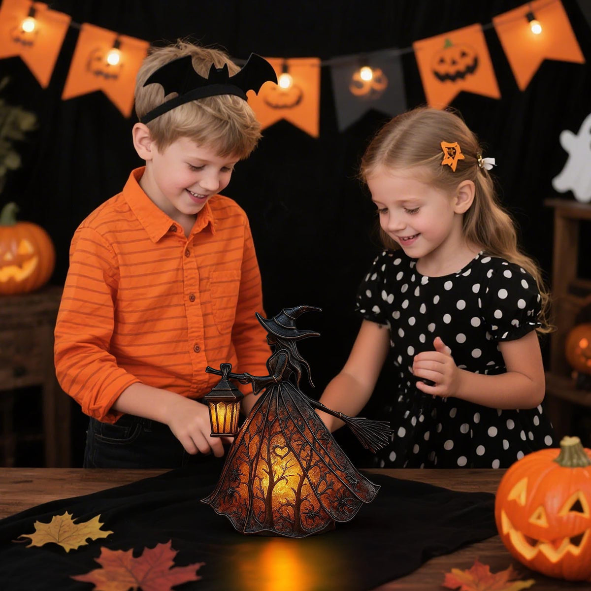 Halloween Witch Resin Statuette Lamp,Gothic Witch Decor with Lights,Standing Night Light for Home,Porch,Tabletop,Party Decor,For Halloween and Gift