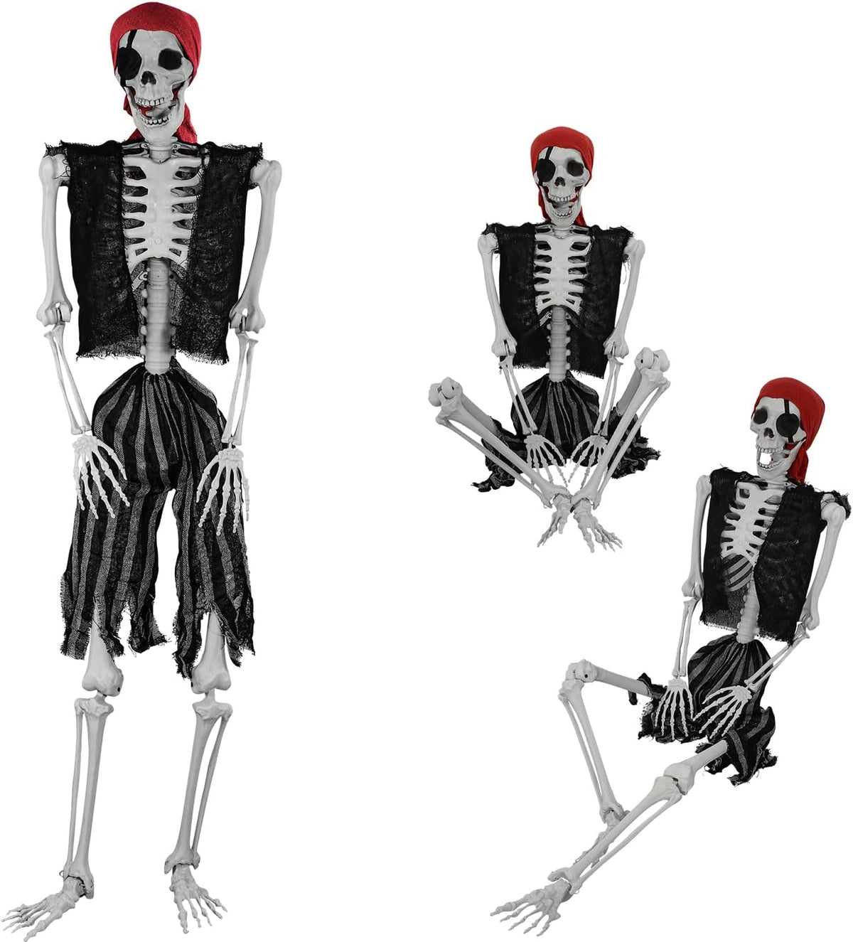 5.4Ft Halloween Life Size Pirate Skeleton, Full Body Skeleton Bones with Movable Joints for Halloween Indoor/Outdoor Decoration Haunted House Spooky Party Decor (Pirate Style)