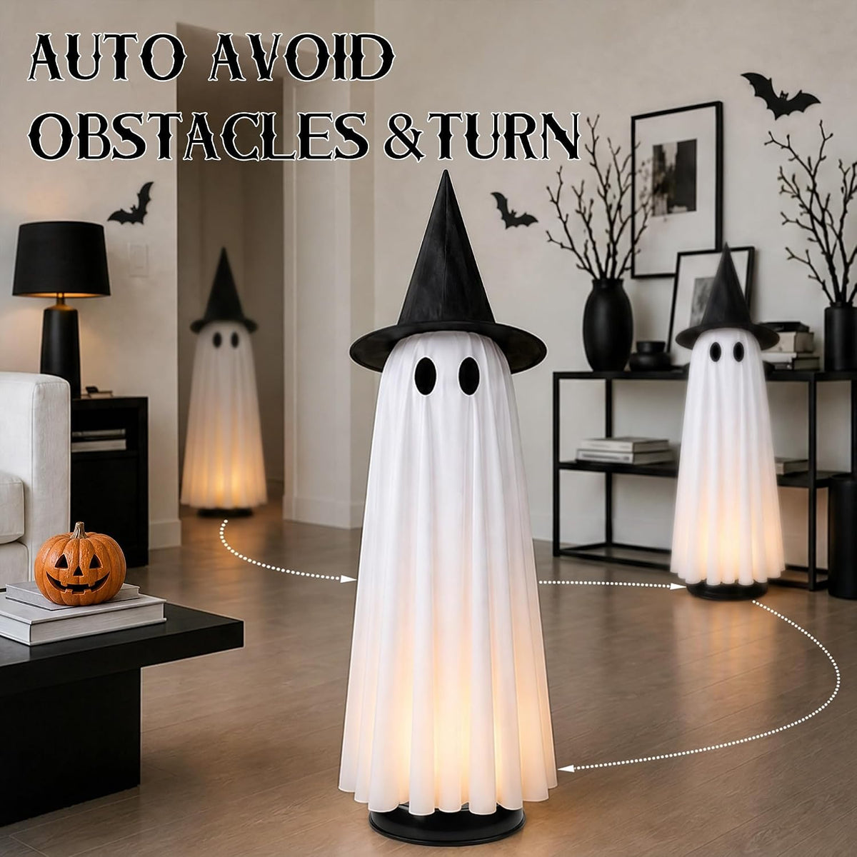 Halloween Decor Indoor 46.5" Lighted Animated Floating Ghost with Spooky Sound & Touch Activated Sensor Spooky Ghosts Halloween Decor for Party Home Haunted House