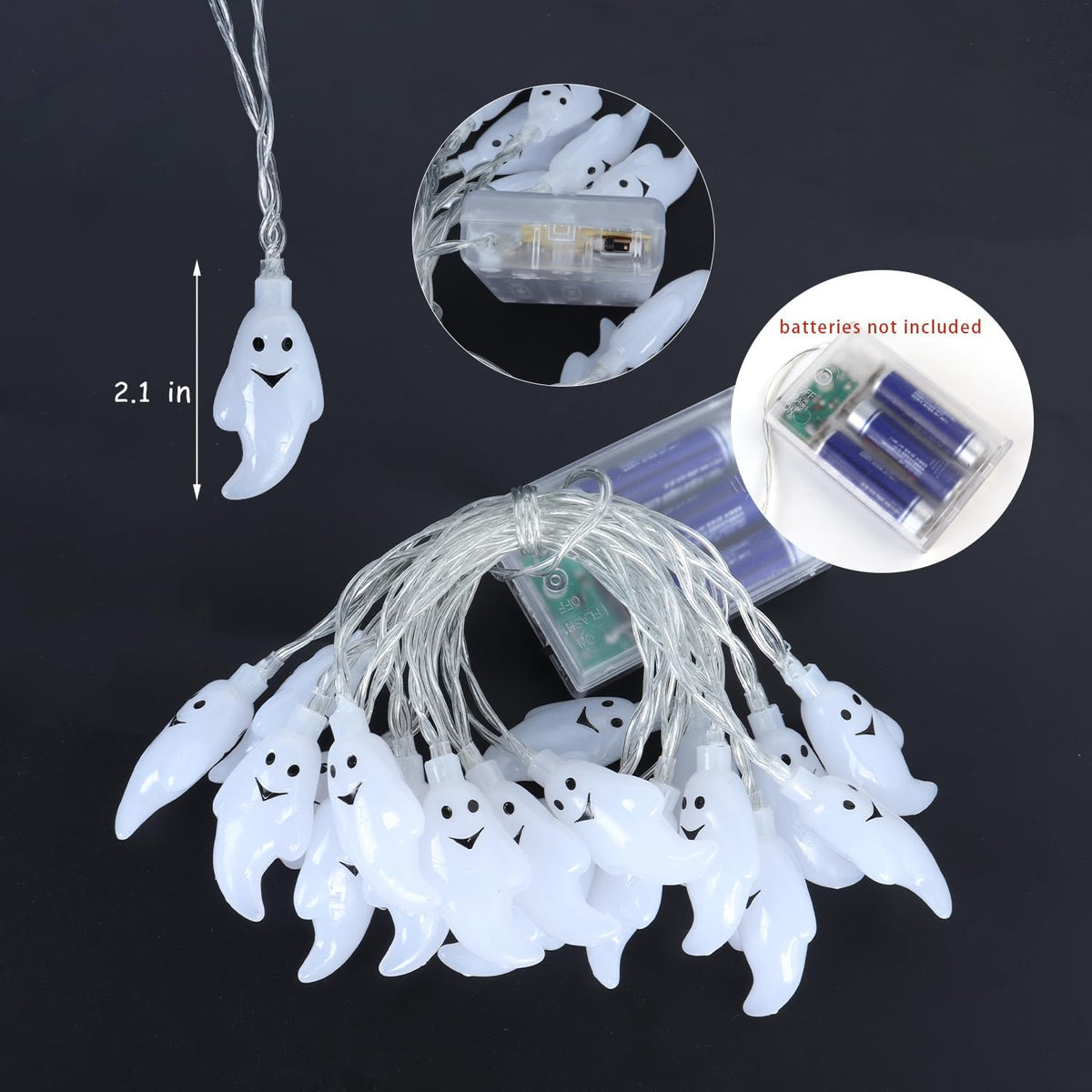 Halloween String Lights 10Ft 20 Leds Battery Operated Outdoor Decorations Ghost Lights for Halloween Party Decor